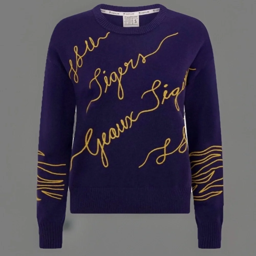 KadyLuxe Women's Purple LSU Tigers Love Note Embroidered Sweater- Small - Picture 3 of 12